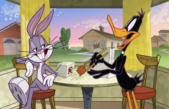 Bugs and Daffy in their suburban home